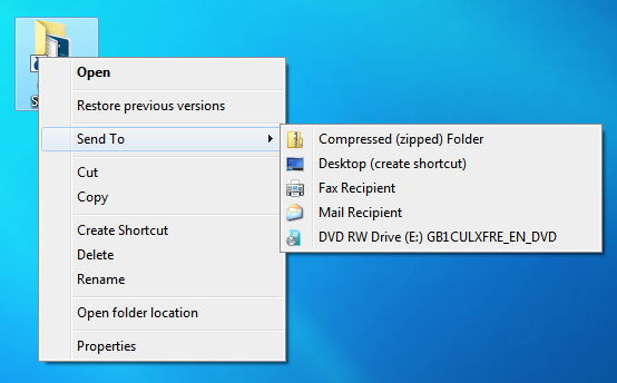 Меню Отправить Windows меню отправить winidows