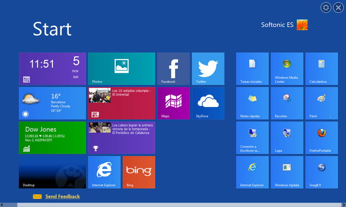 меню пуск или интерфейс metro
